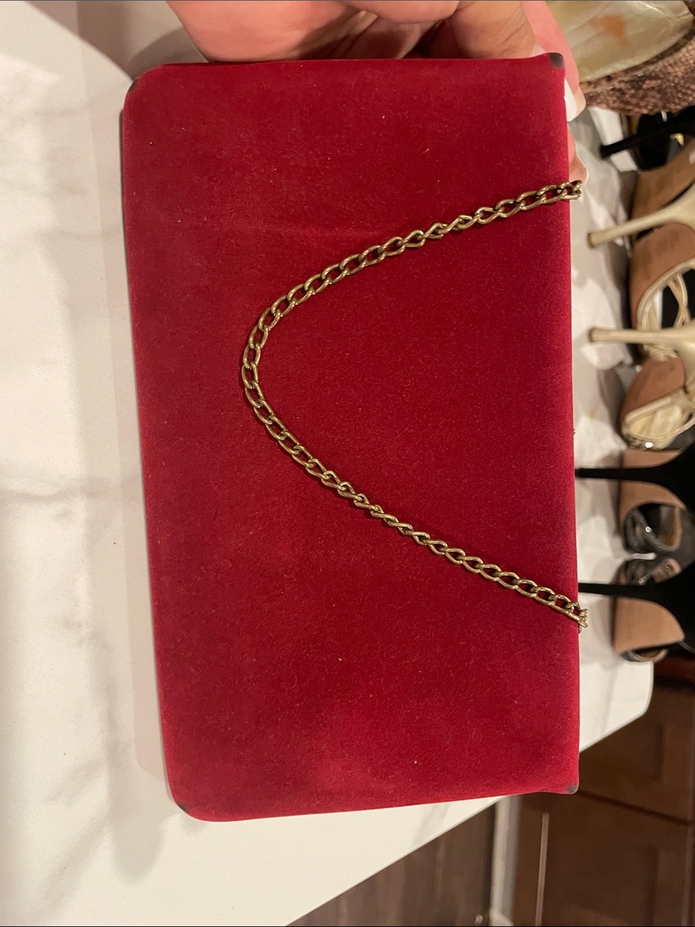 1950s H.L Usa Red Velvet Chain-Handle Evening Clutch - Unbranded